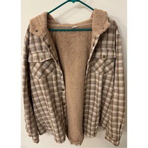 NWOT Teddy bear lined flannel hooded jacket